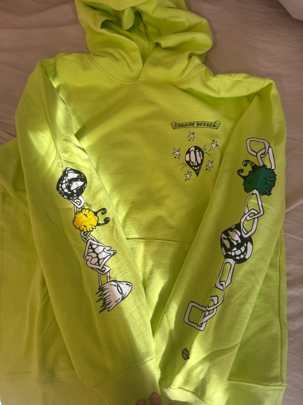 Chrome Hearts Neon Lime Green Graphic Hoodie